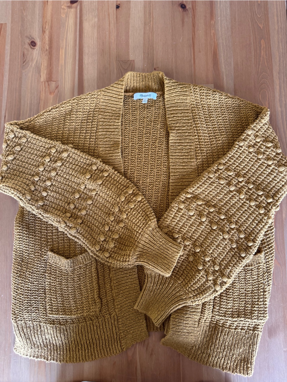 Madewell Mustard Textured Bobble-Sleeve Knit Cardigan